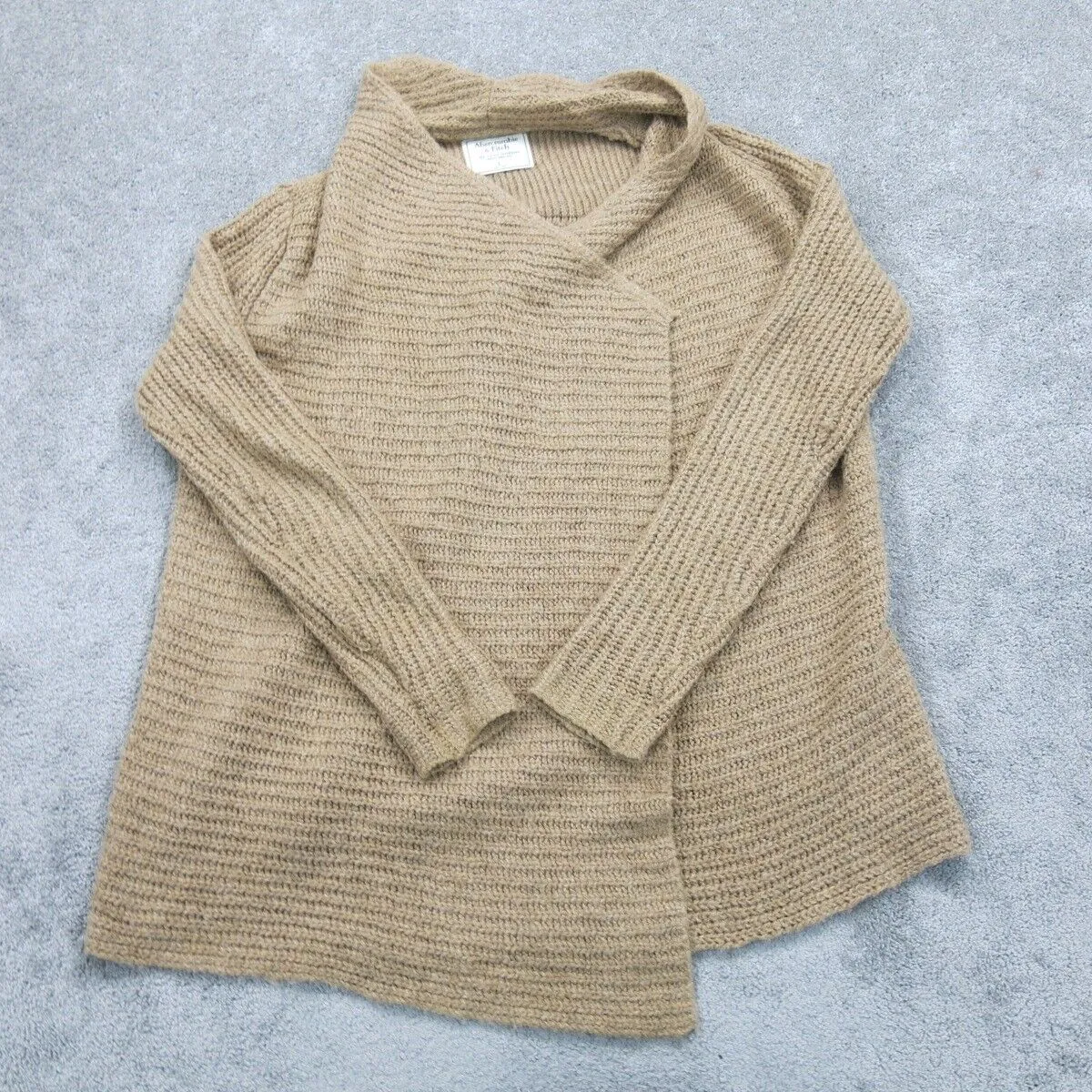 Abercrombie & Fitch Women Cardigan Sweater Knitted Long Sleeves Light Brown SZ L