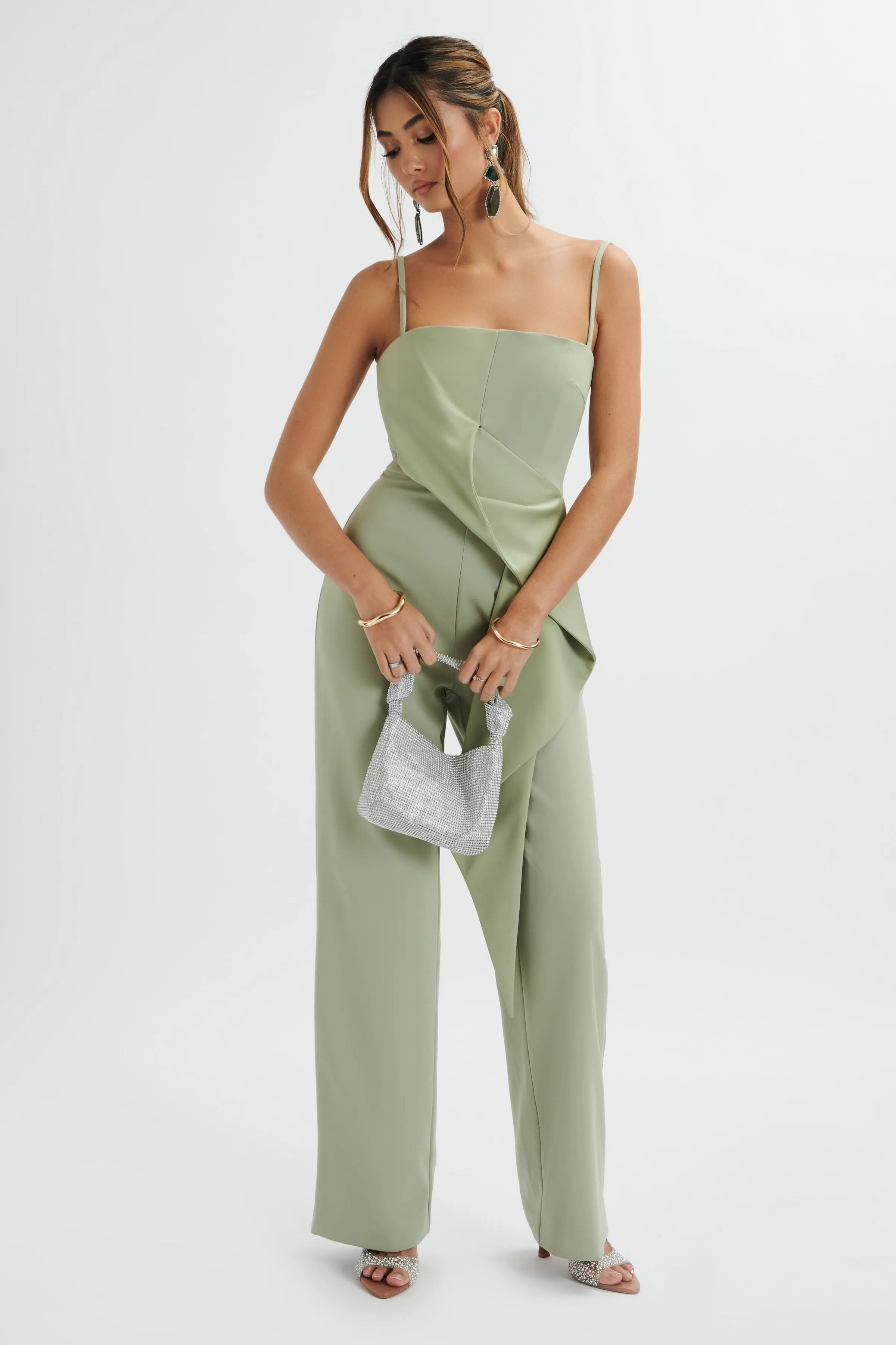 ADA Waterfall Frill Jumpsuit In Sage Green