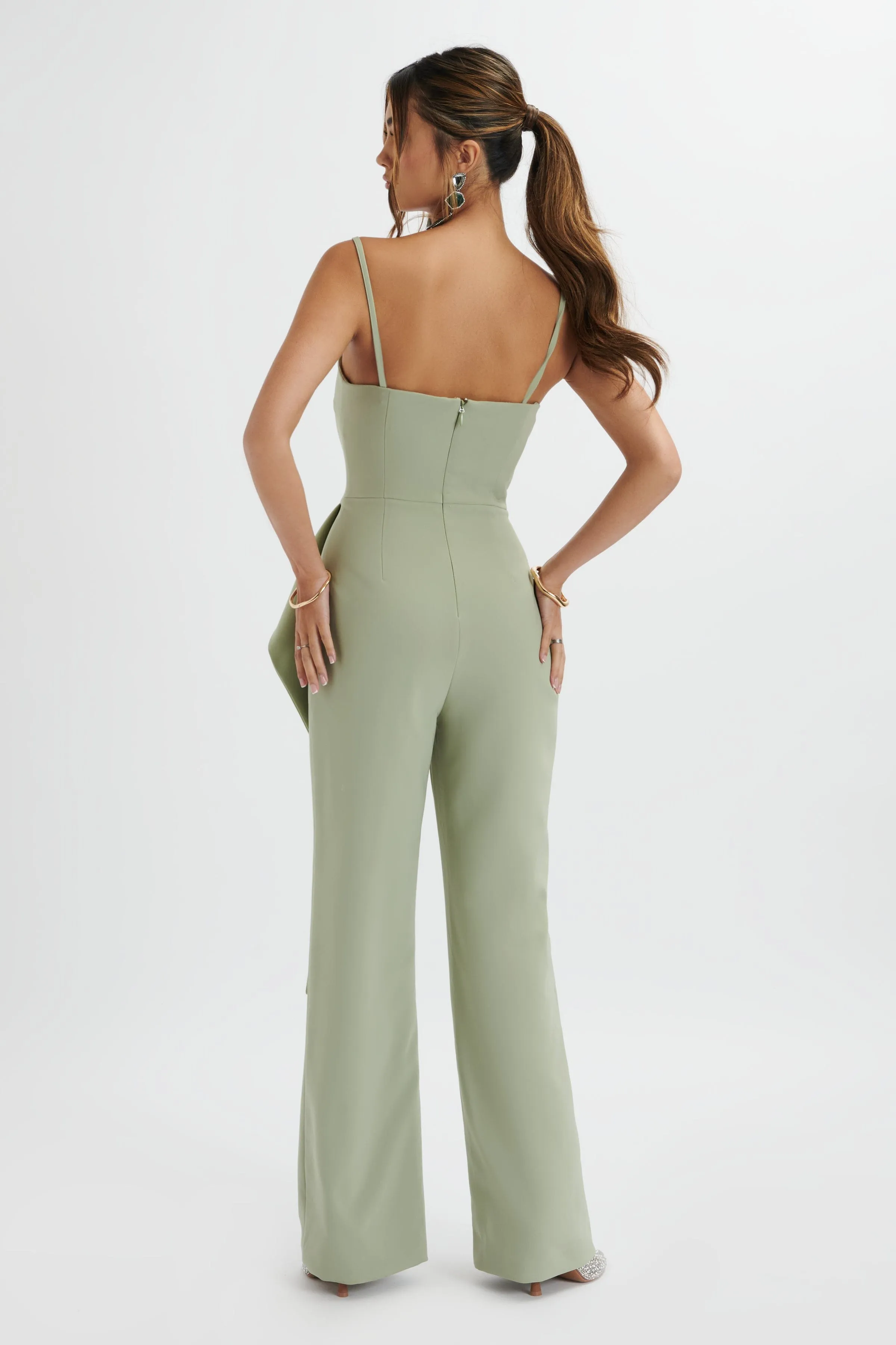 ADA Waterfall Frill Jumpsuit In Sage Green