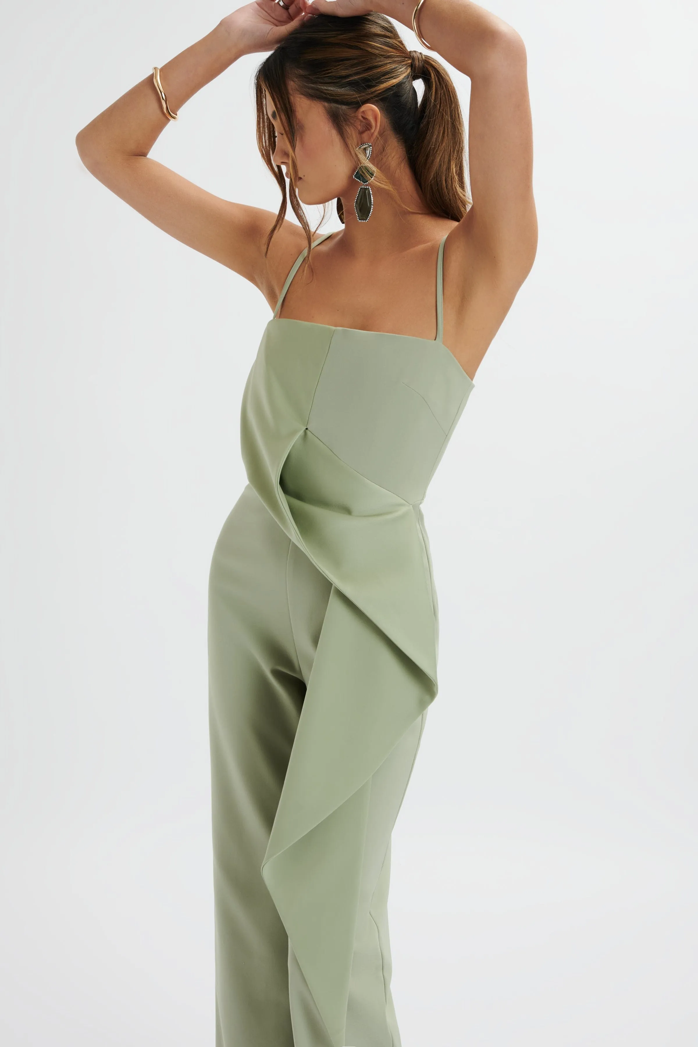 ADA Waterfall Frill Jumpsuit In Sage Green