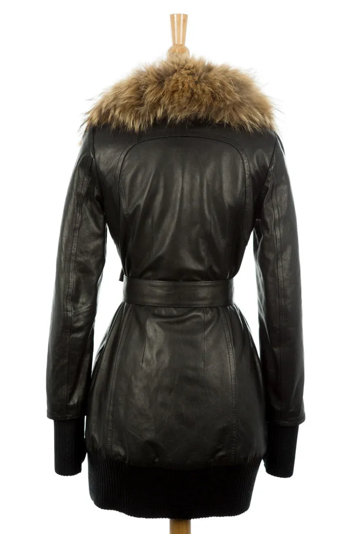 Anahita Leather Coat With Fur Trim