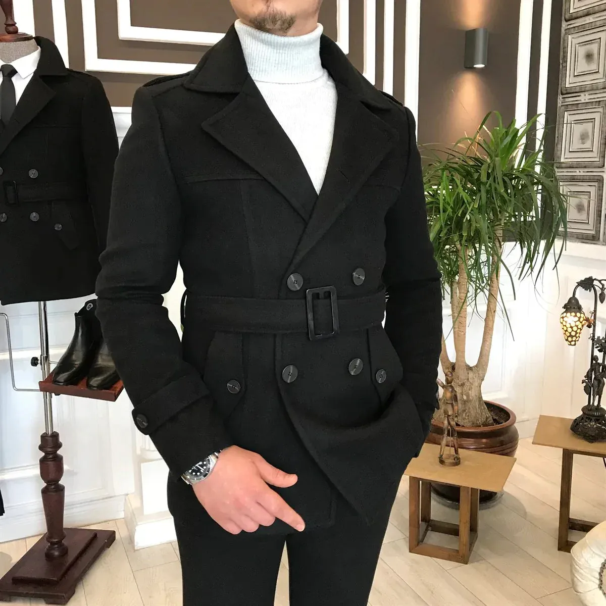 Arctic Black Double Breasted Coat by ITALIAN VEGA®