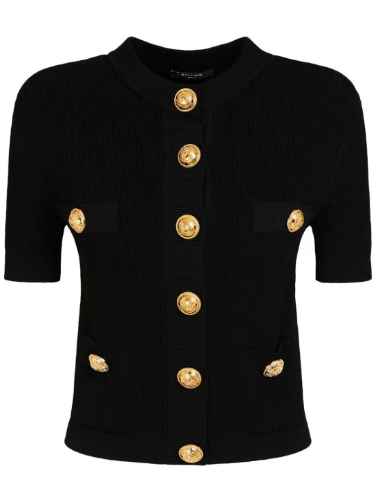 Balmain   Short sleeve viscose knit cardigan 