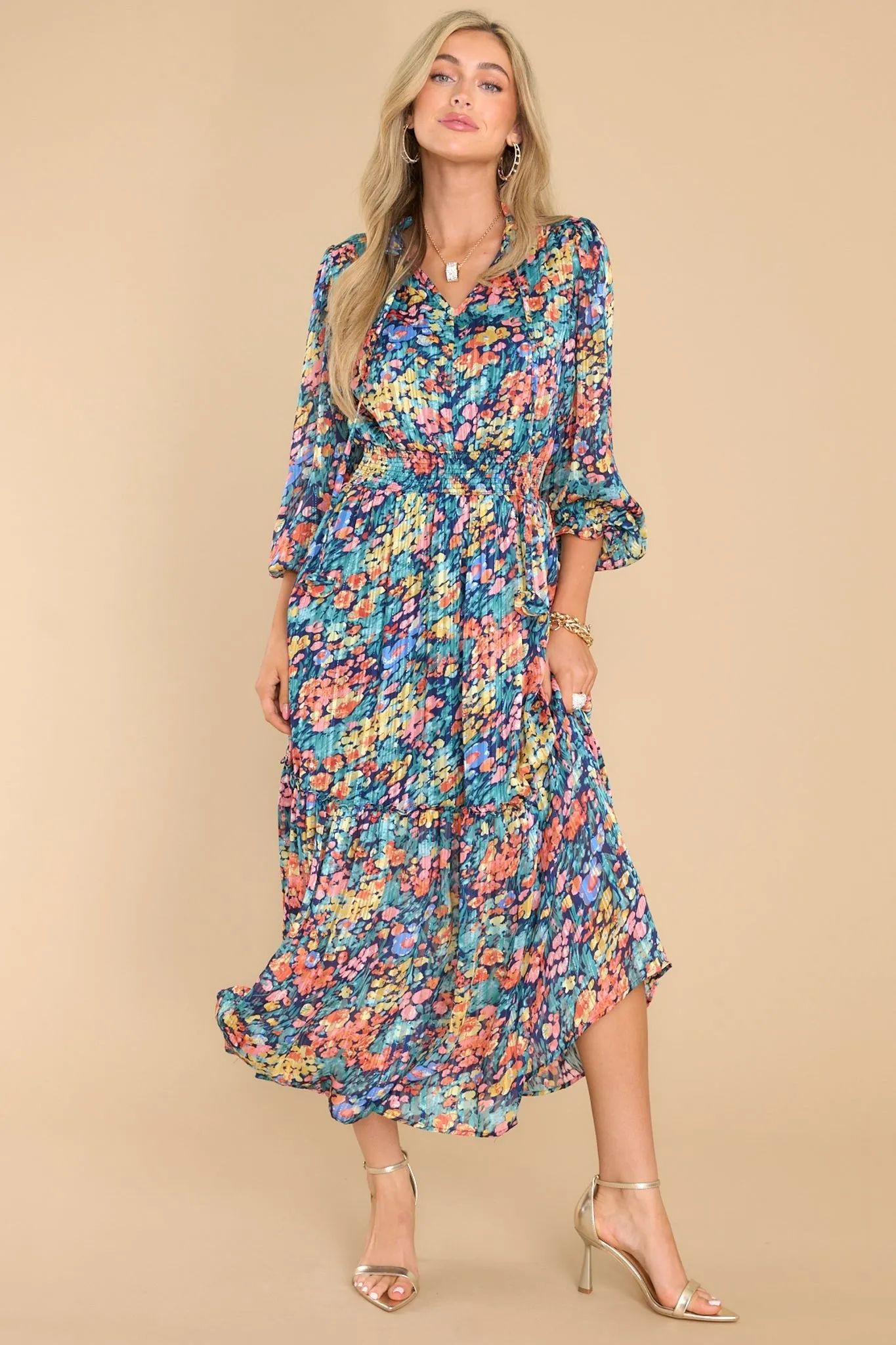 Be Prepared Teal Multi Print Maxi Dress