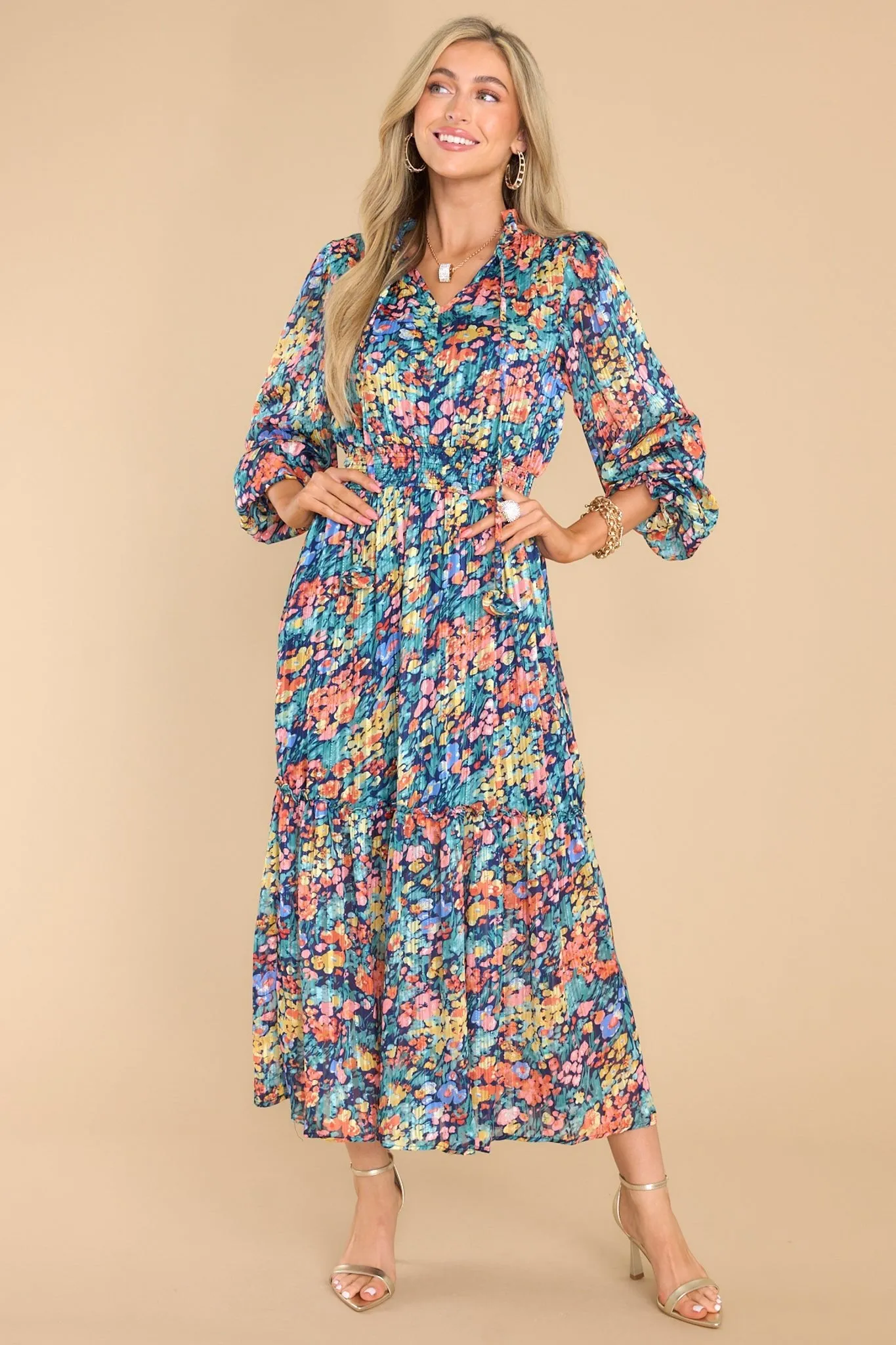 Be Prepared Teal Multi Print Maxi Dress