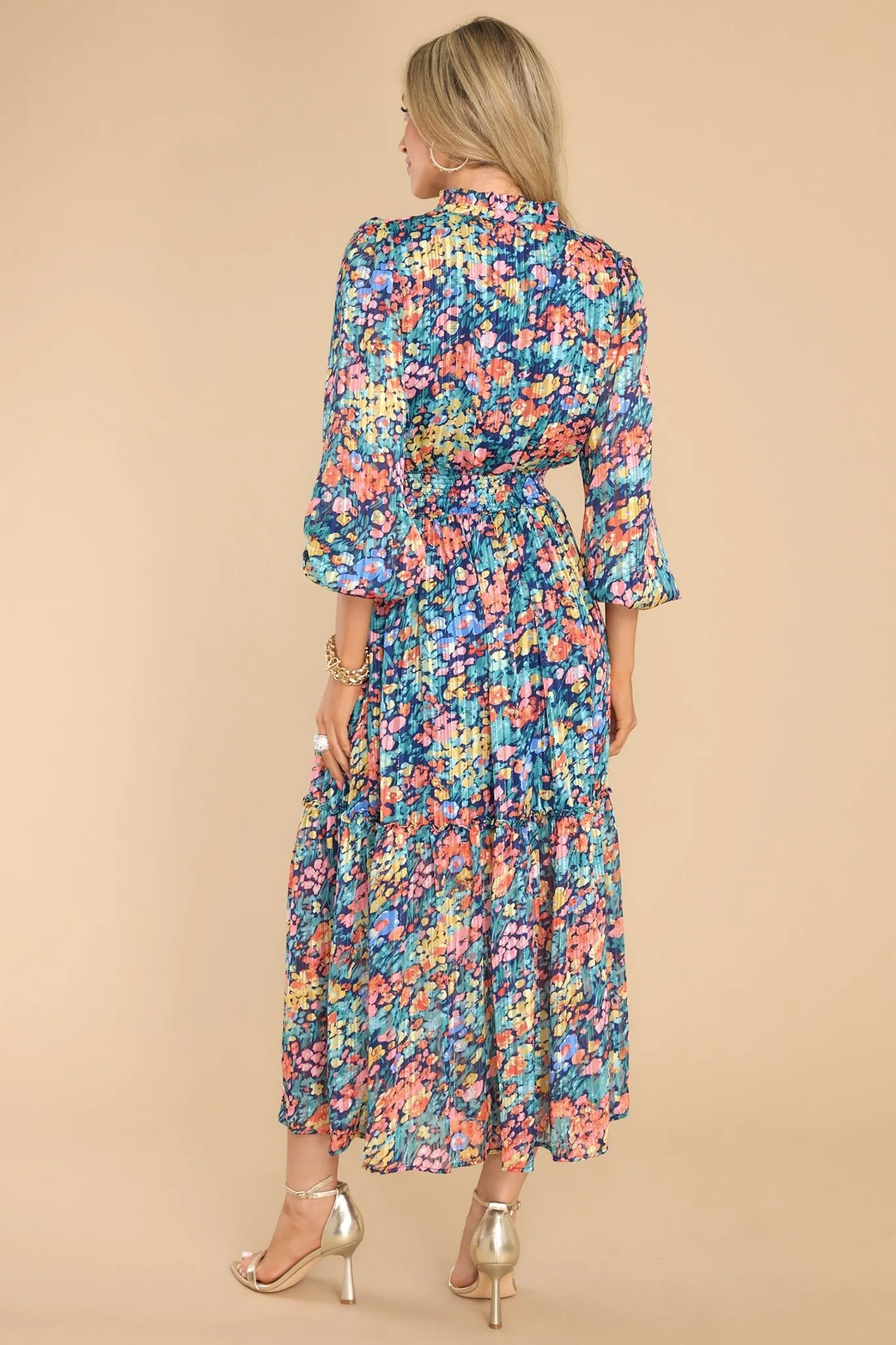 Be Prepared Teal Multi Print Maxi Dress