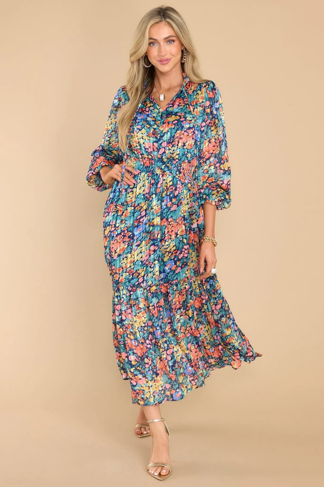 Be Prepared Teal Multi Print Maxi Dress