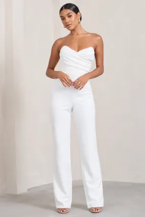 Bellezza | White Bandeau Corset Wide Leg Jumpsuit