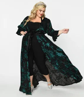 Black & Teal Floral Velvet Burnout Duster