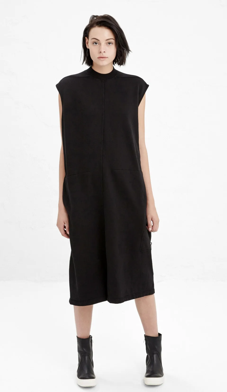 Black Cotton Jersey Zip Detail at Lower Back Bodybag Jumpsuit