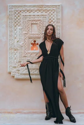 Black Goddess Macrame Dress • Boho Macrame Organic Wedding Dress