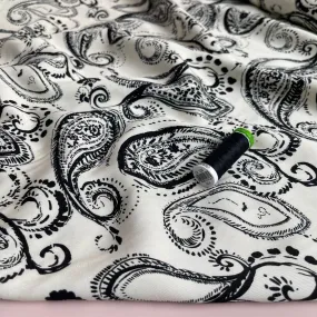 Black Paisley on Off-White Viscose Twill Fabric