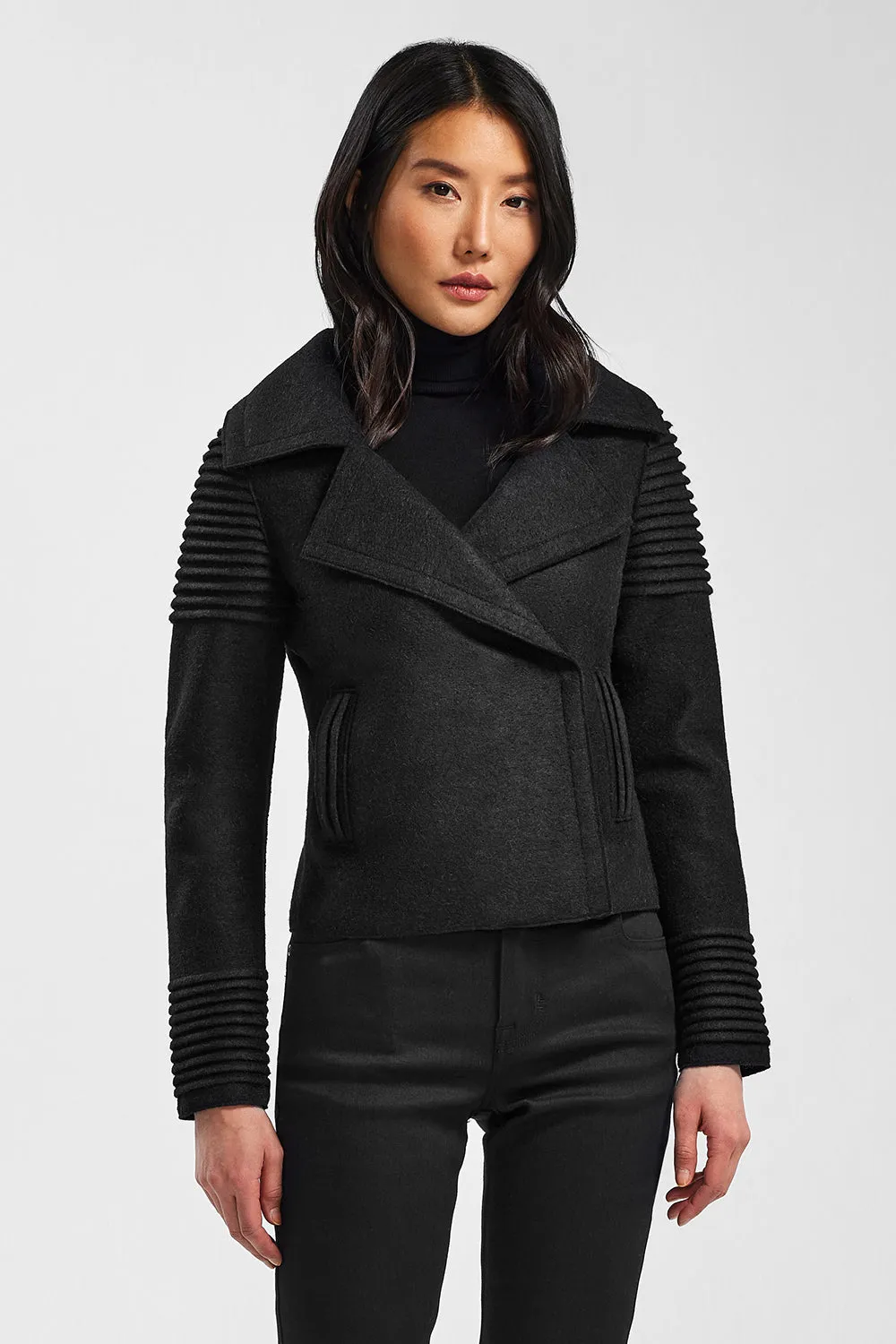 Bomber Jacket with Ribbed Shoulders and Cuffs