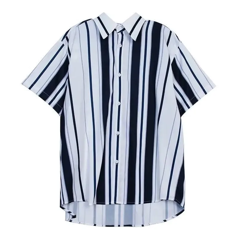 Bonsir 90s fashion men Prohibited Ice Silk Draping Striped Short Sleeve Shirt Men's Ins Hong Kong Style Summer Half Sleeve Casual Shirt Fashion