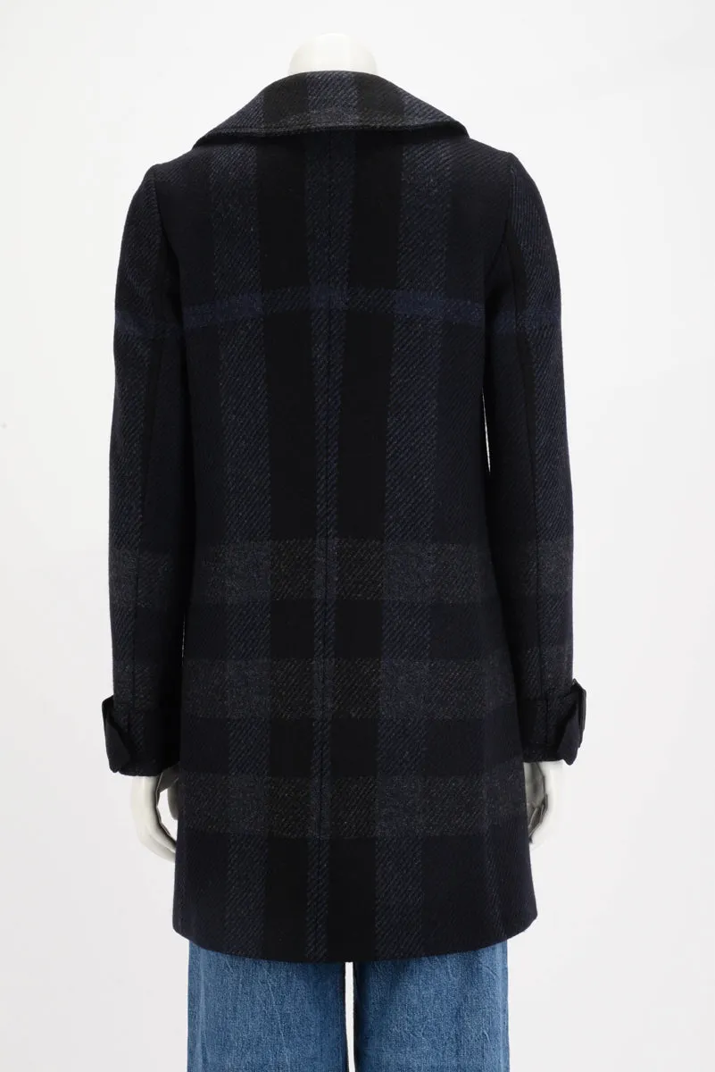 Burberry Charcoal & Navy Wool Check Coat UK 6