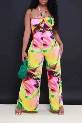 By The Coast Printed Jumpsuit - Fuchsia Multicolor