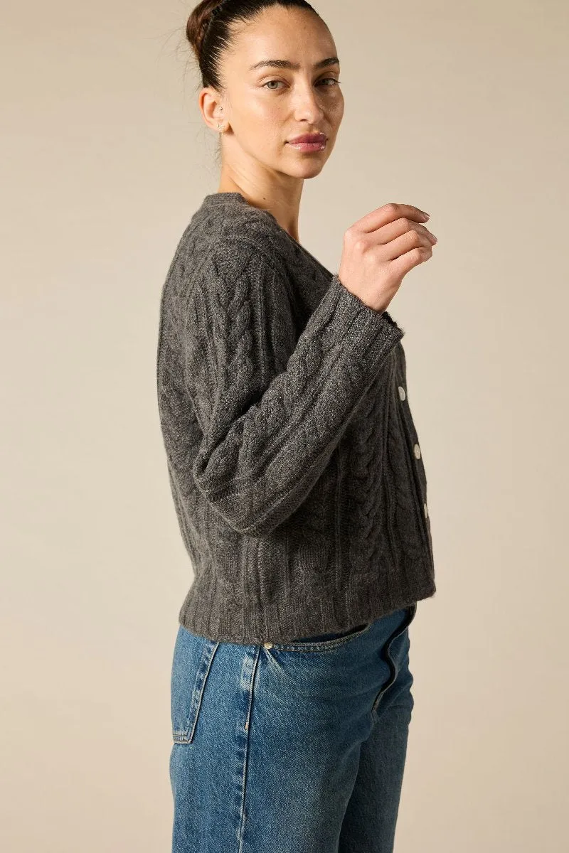 Cashmere Elouise Cable knit Cardigan in Charcoal Marle Grey (low stock)