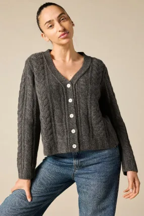 Cashmere Elouise Cable knit Cardigan in Charcoal Marle Grey (low stock)