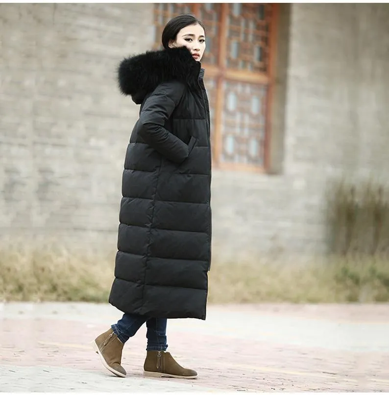 Casual Long Puffer Coat Women Down Coat Jacket Winter Down Jacket With Fur Trim 30211