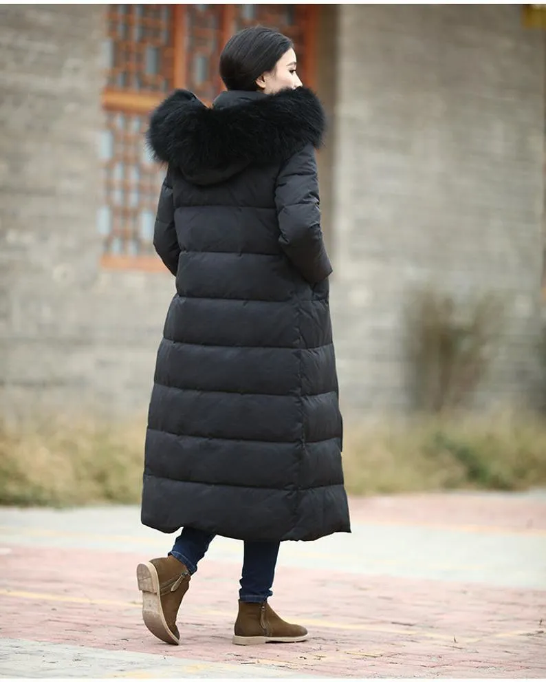 Casual Long Puffer Coat Women Down Coat Jacket Winter Down Jacket With Fur Trim 30211