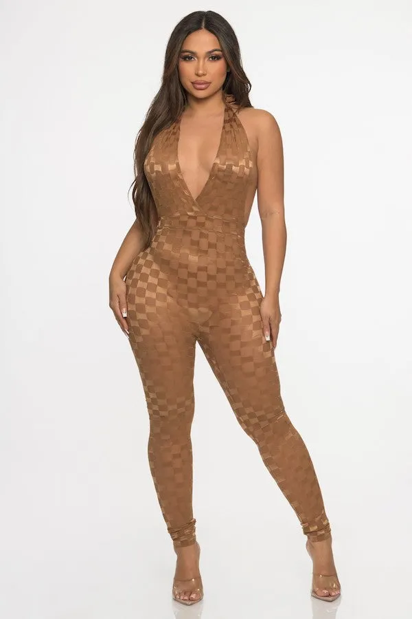 Checker Texture Mesh Jumpsuit