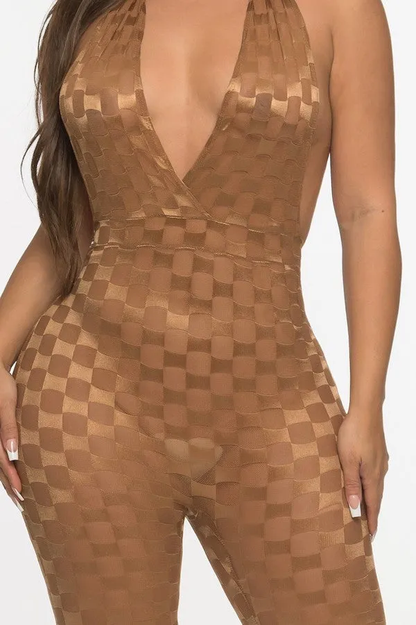 Checker Texture Mesh Jumpsuit