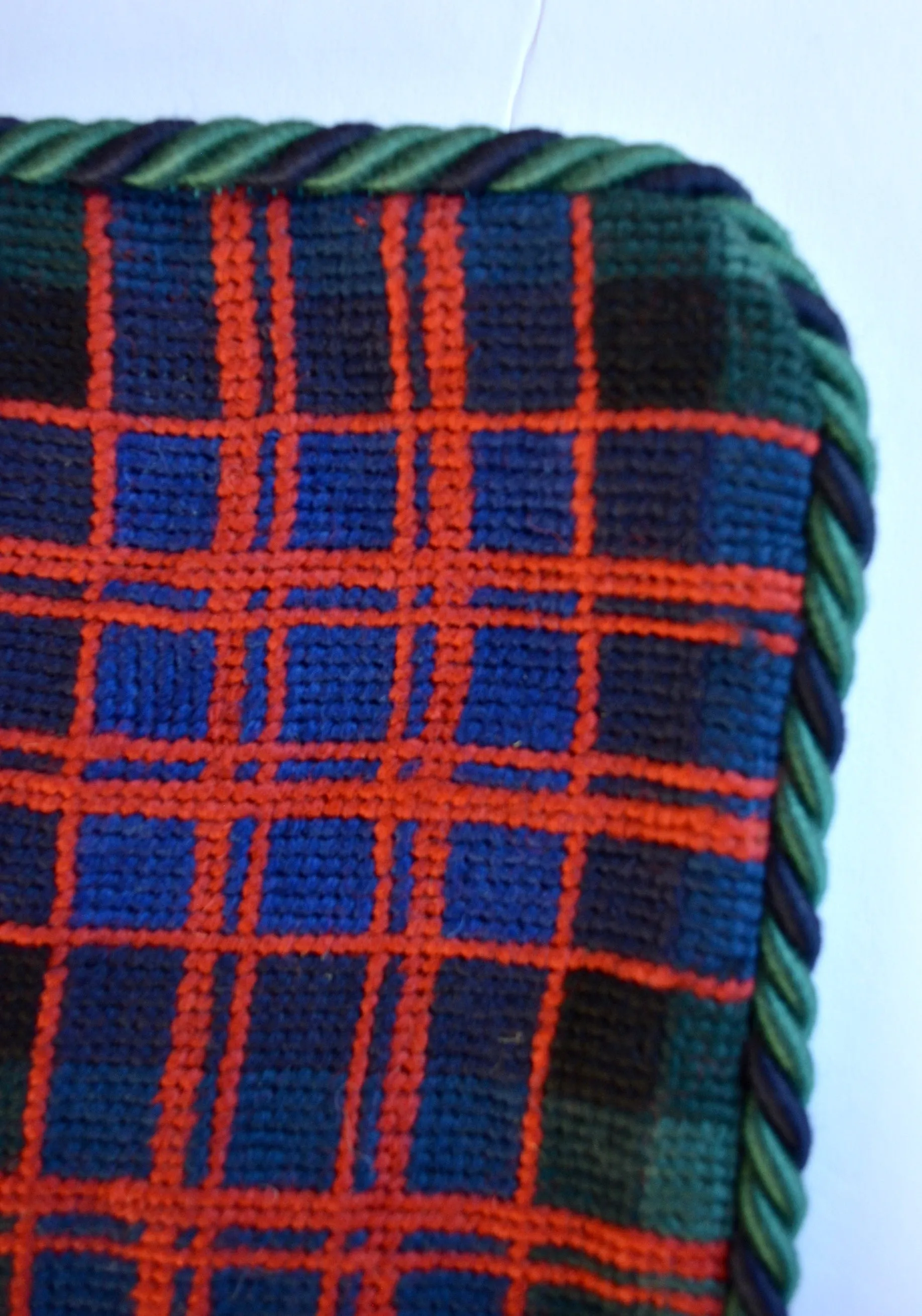 Clan Macdonald Scottish Tartan Plaid Coat of Arms & Motto Wool Needlepoint Pillow Cover