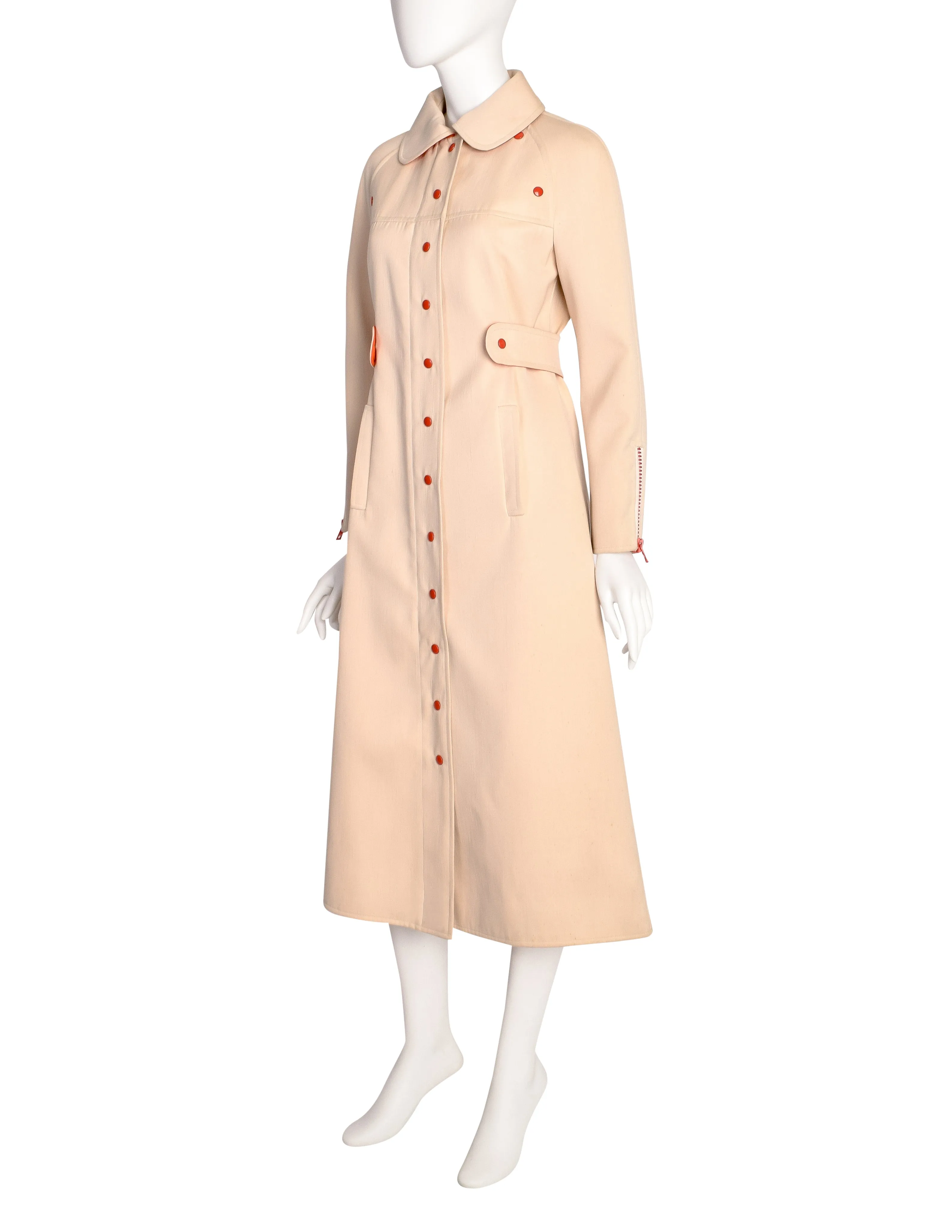 Courreges Vintage 1968 Numbered Space Age Mod Cream Red Orange Cotton Wool Coat