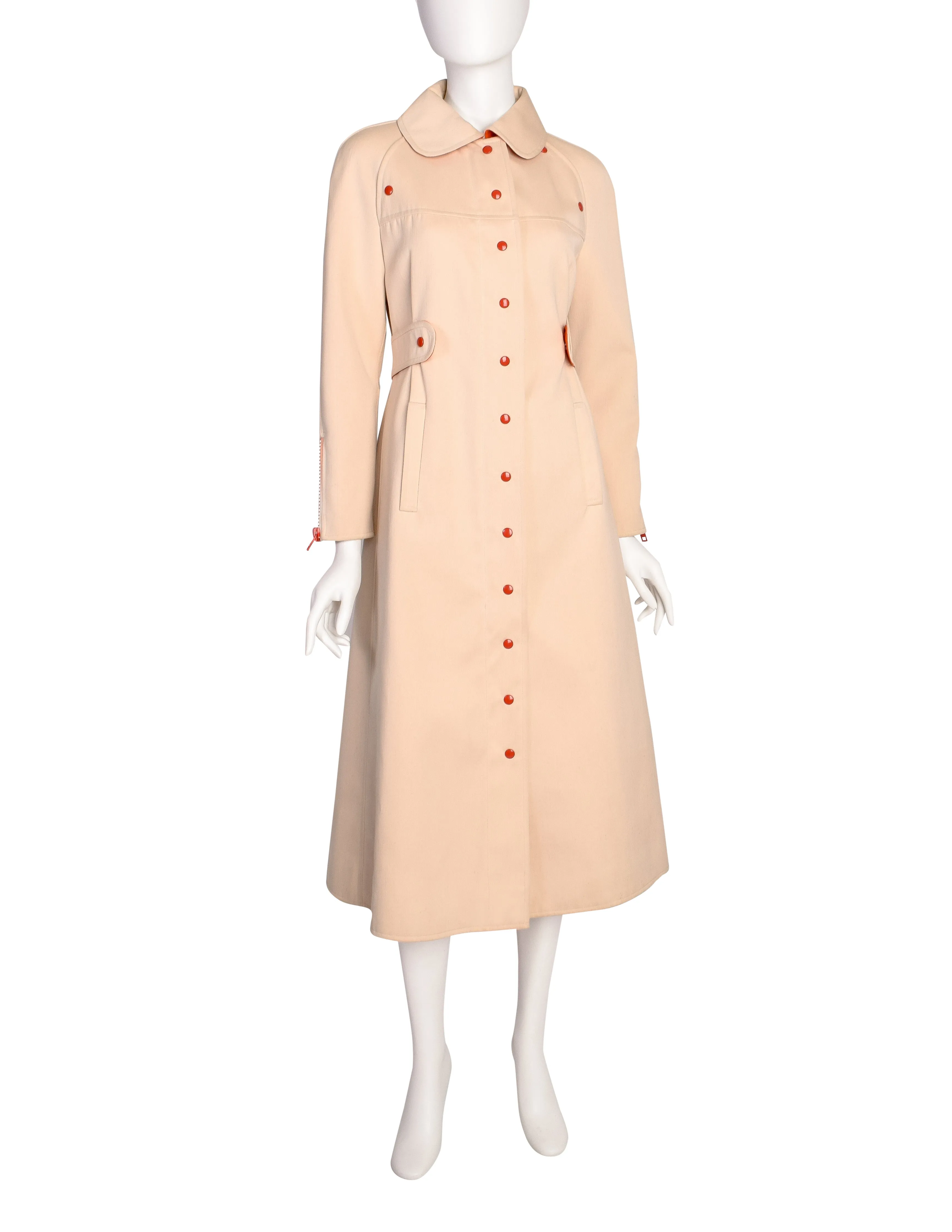 Courreges Vintage 1968 Numbered Space Age Mod Cream Red Orange Cotton Wool Coat