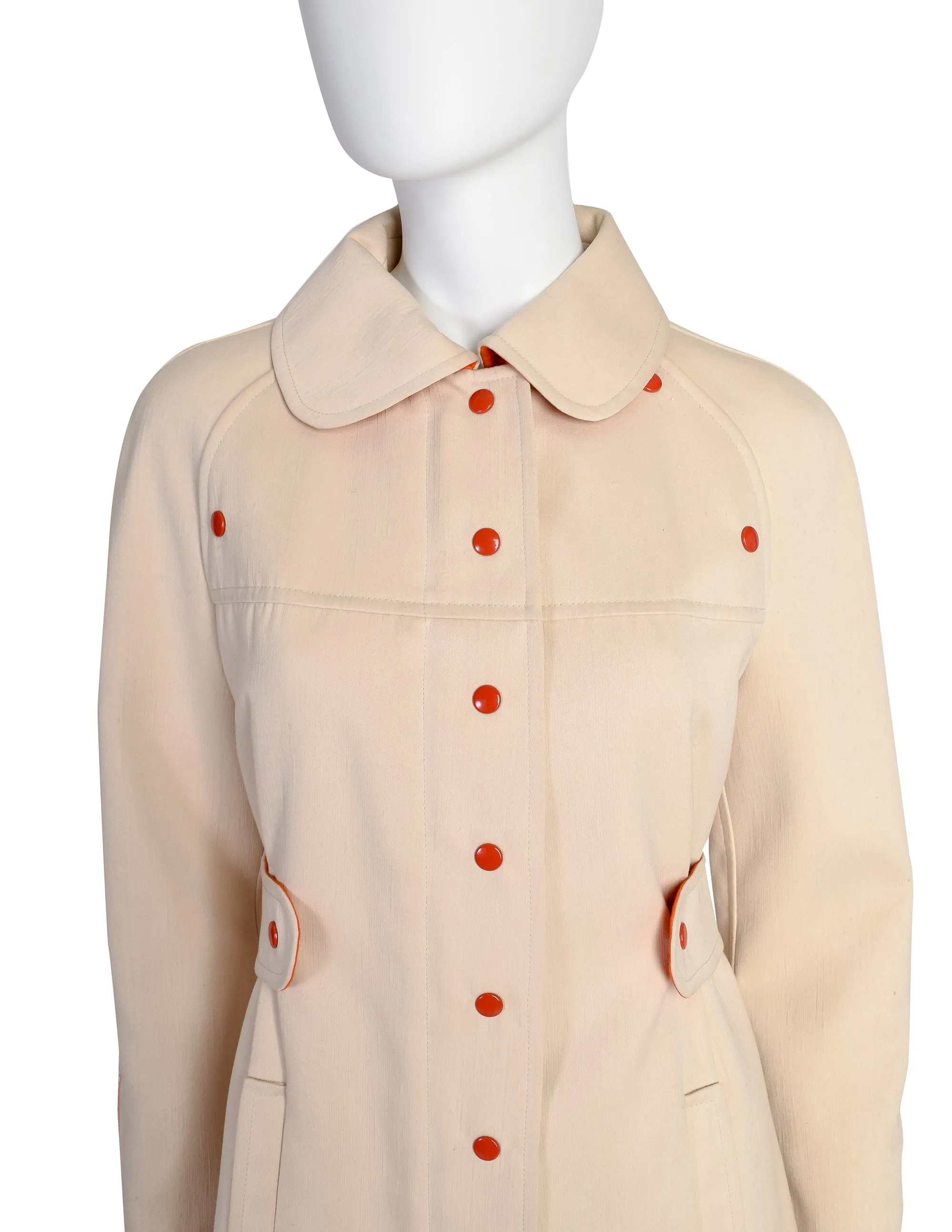 Courreges Vintage 1968 Numbered Space Age Mod Cream Red Orange Cotton Wool Coat