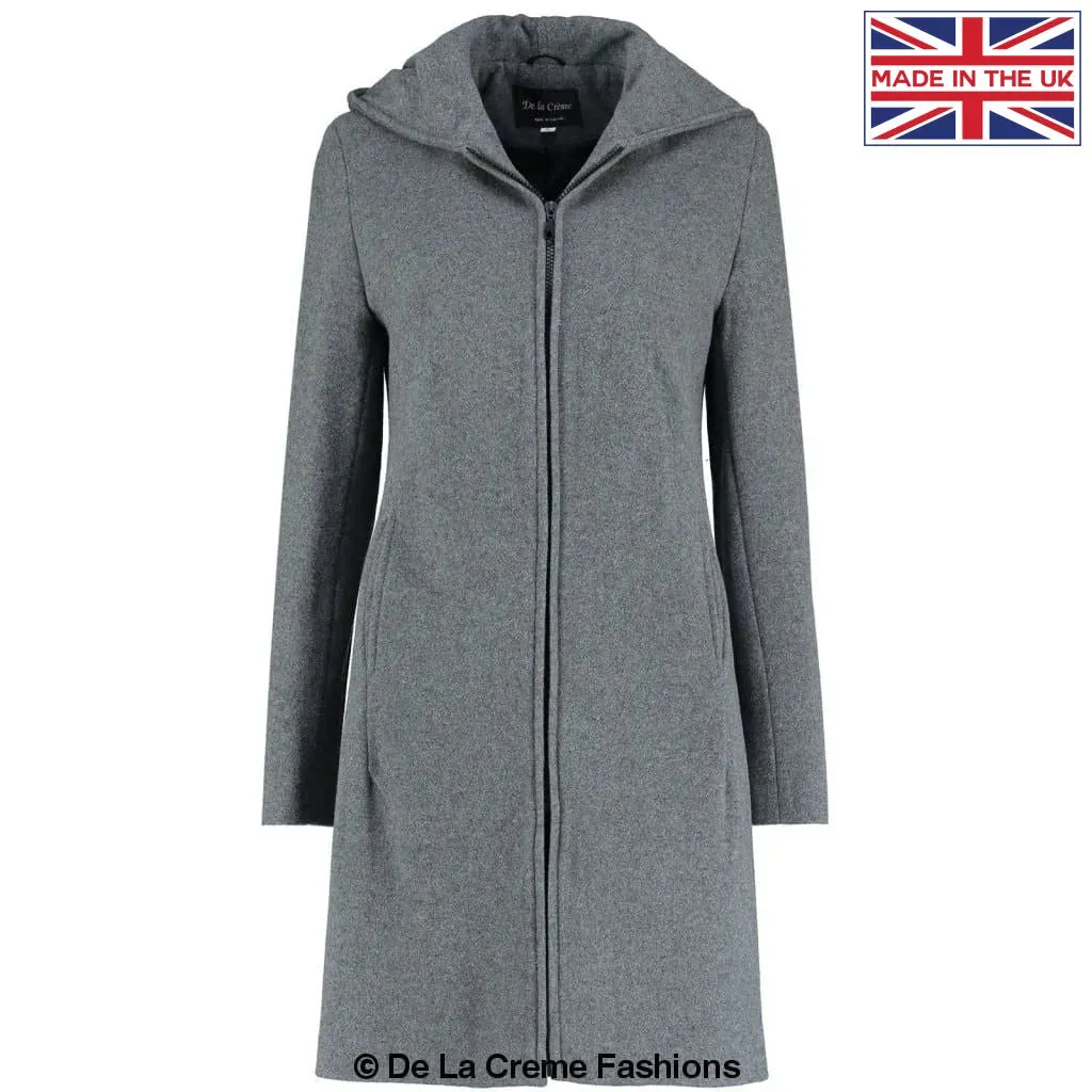 De La Creme - Women's Wool Blend Hooded Zip Coat