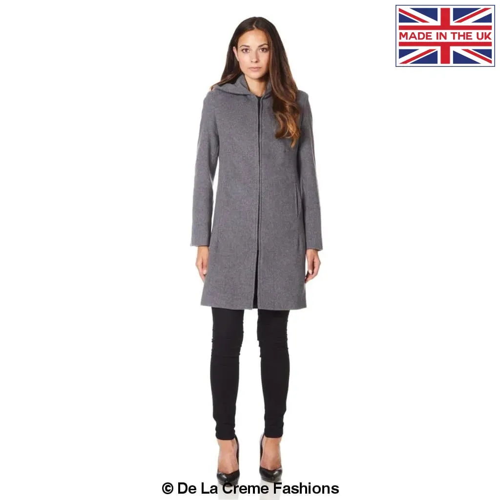 De La Creme - Women's Wool Blend Hooded Zip Coat