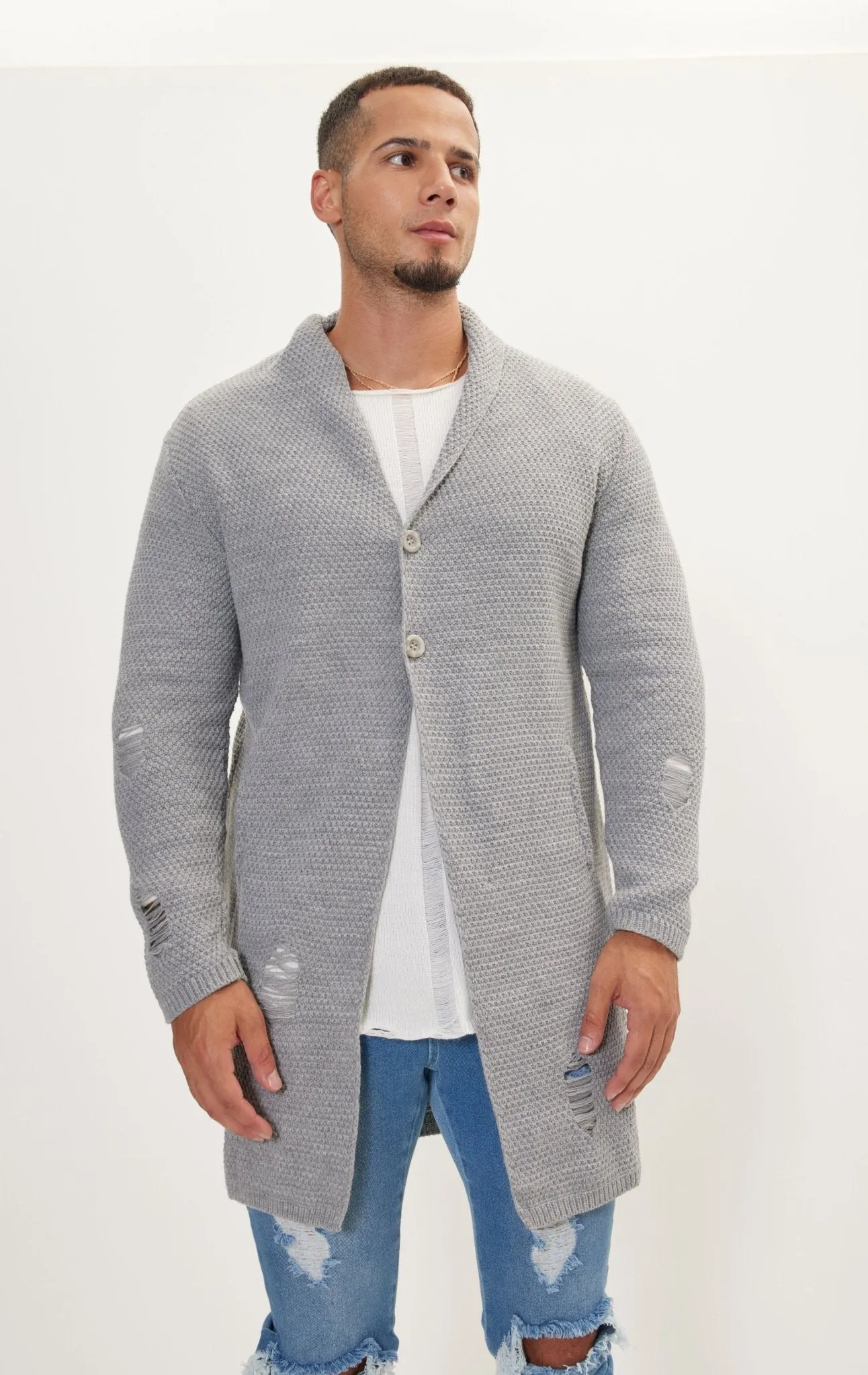 Distorted Knitted Cardigan - Grey