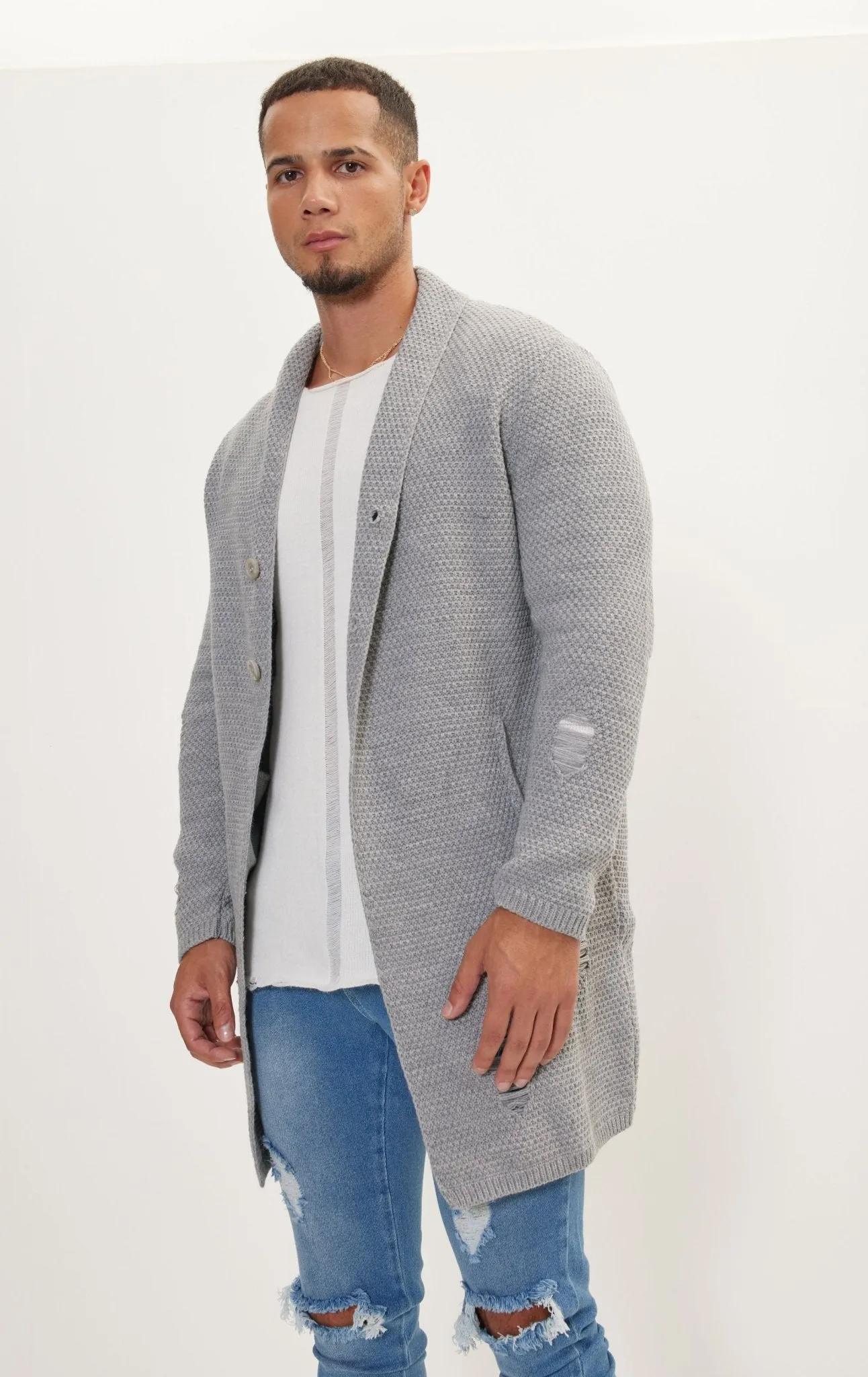 Distorted Knitted Cardigan - Grey