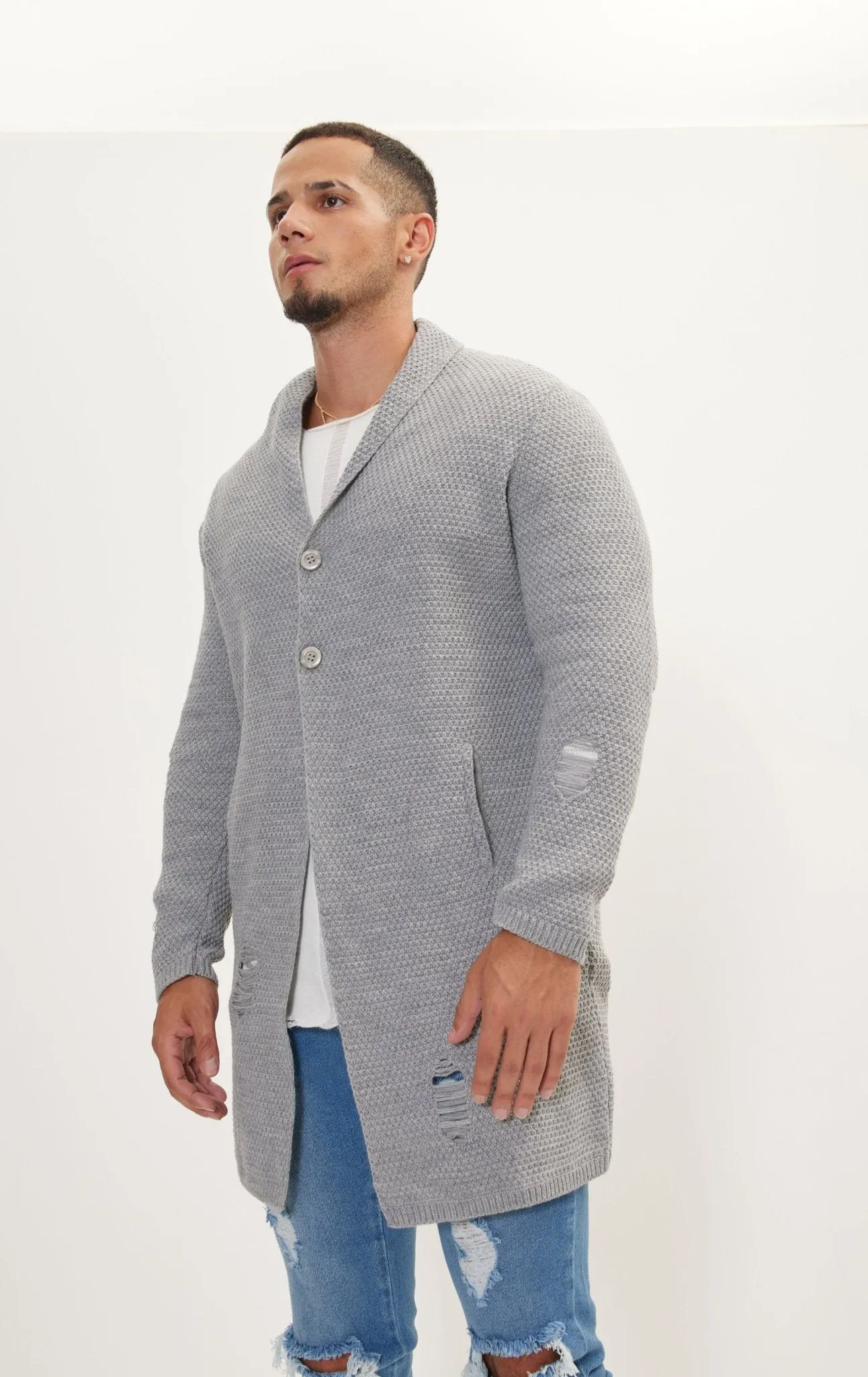 Distorted Knitted Cardigan - Grey