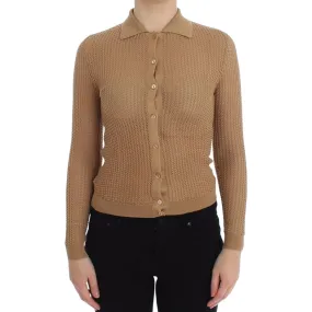 Dolce & Gabbana Beige Knitted Cotton Polo Cardigan Sweater