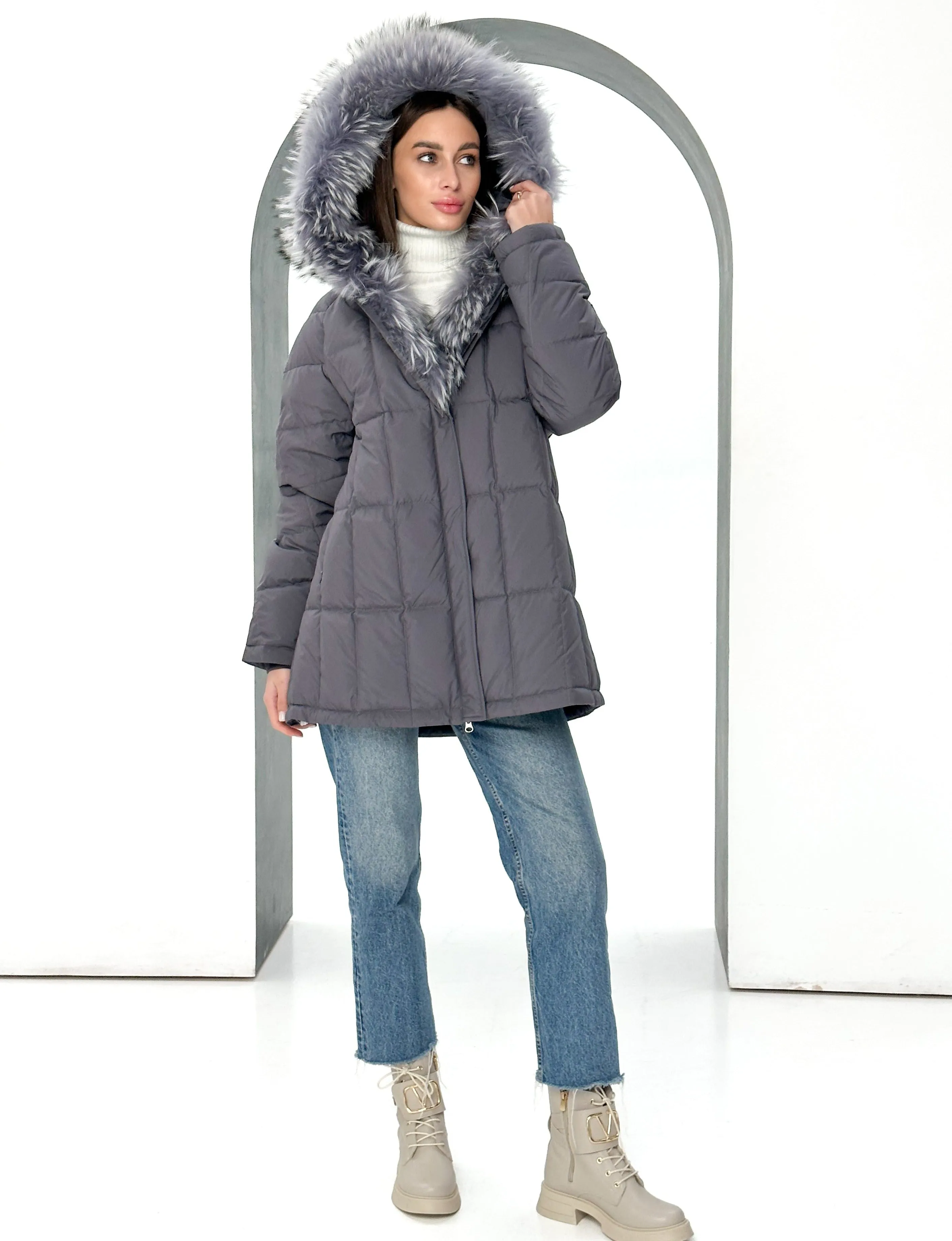 Dolce Genuine Fox Fur Down Fill Parka Coat