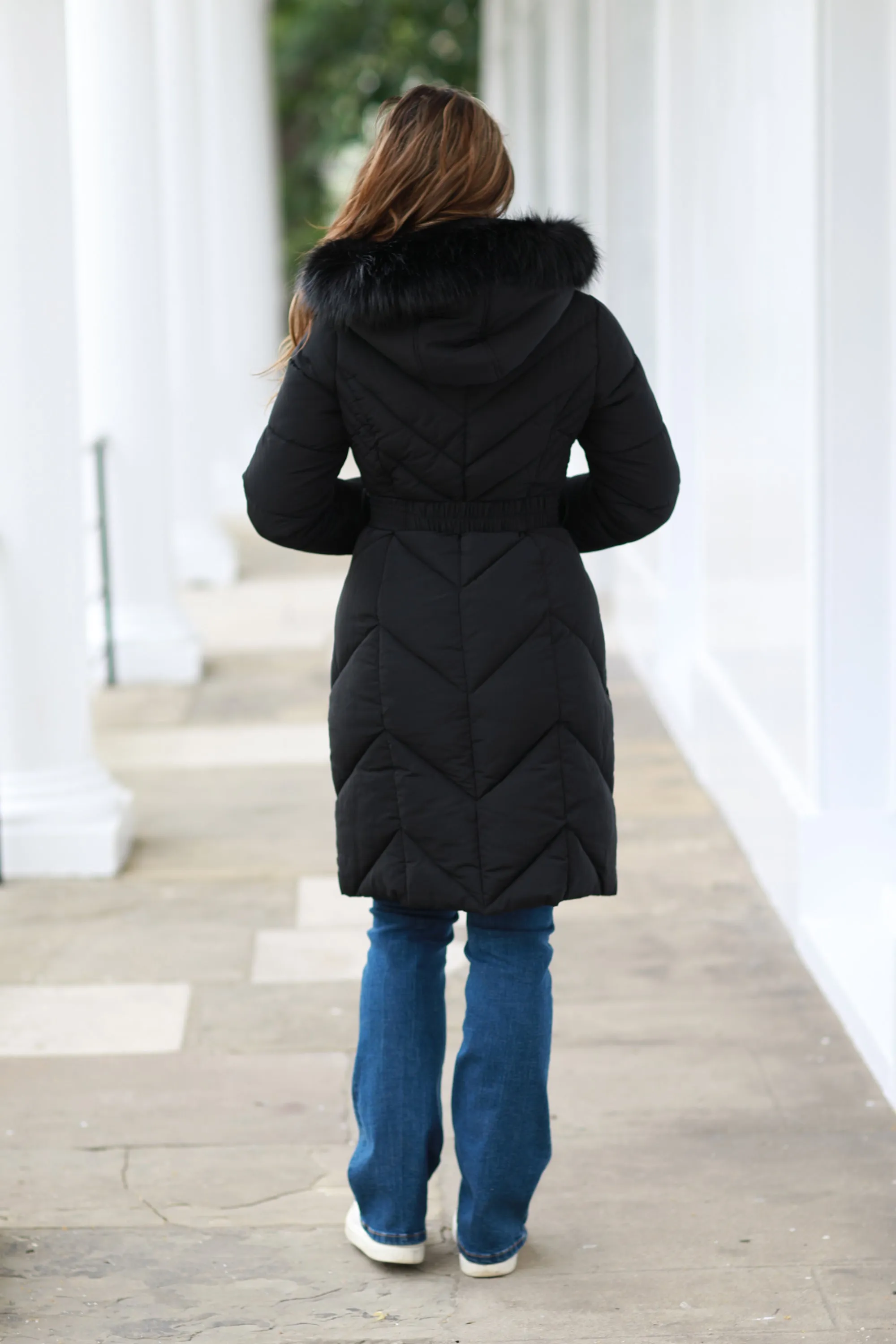 Double Second Long Padded Belted Puffer