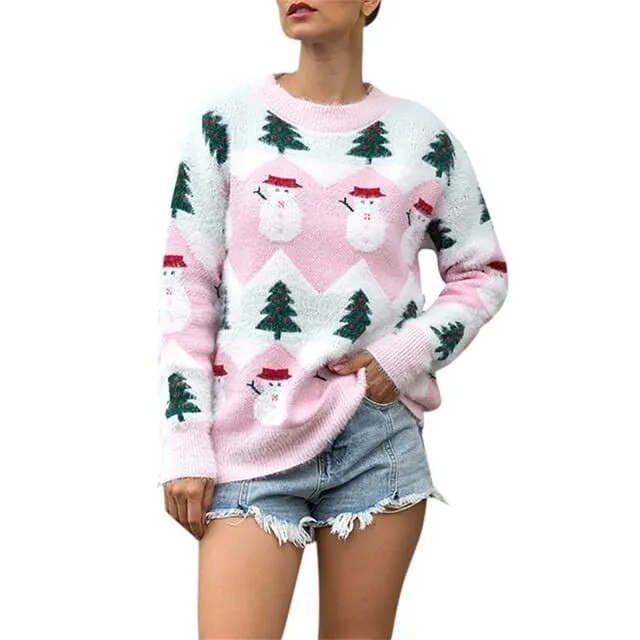 DressBetty - Women Knitted Pullover Tops Autumn Winter Female Christmas Snowman Printed Jacquard Knit Sweaters Jerseys