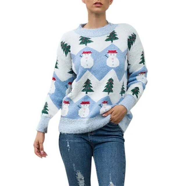 DressBetty - Women Knitted Pullover Tops Autumn Winter Female Christmas Snowman Printed Jacquard Knit Sweaters Jerseys