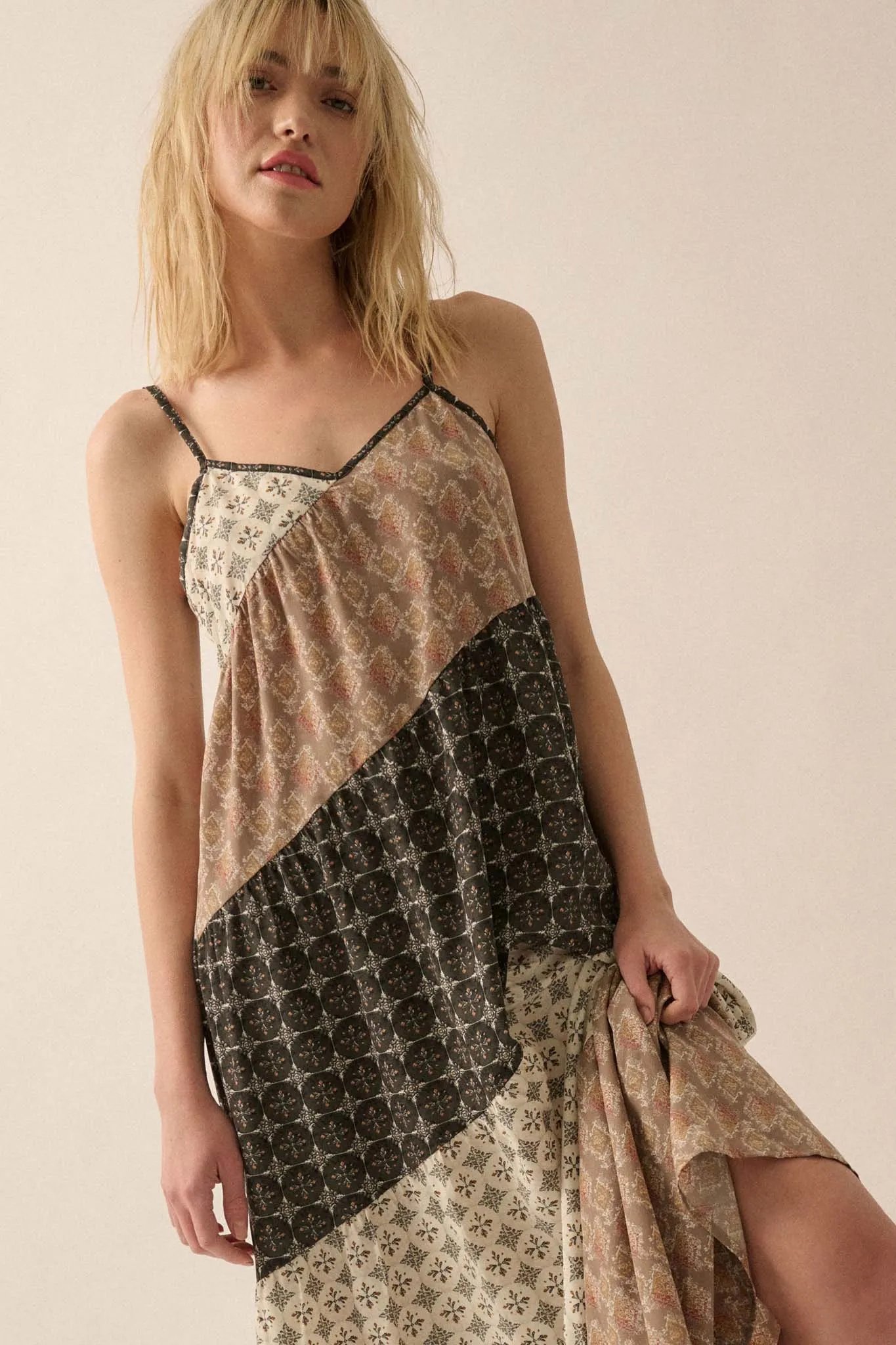 Eclectic Spirit Block-Print Tiered Maxi Dress