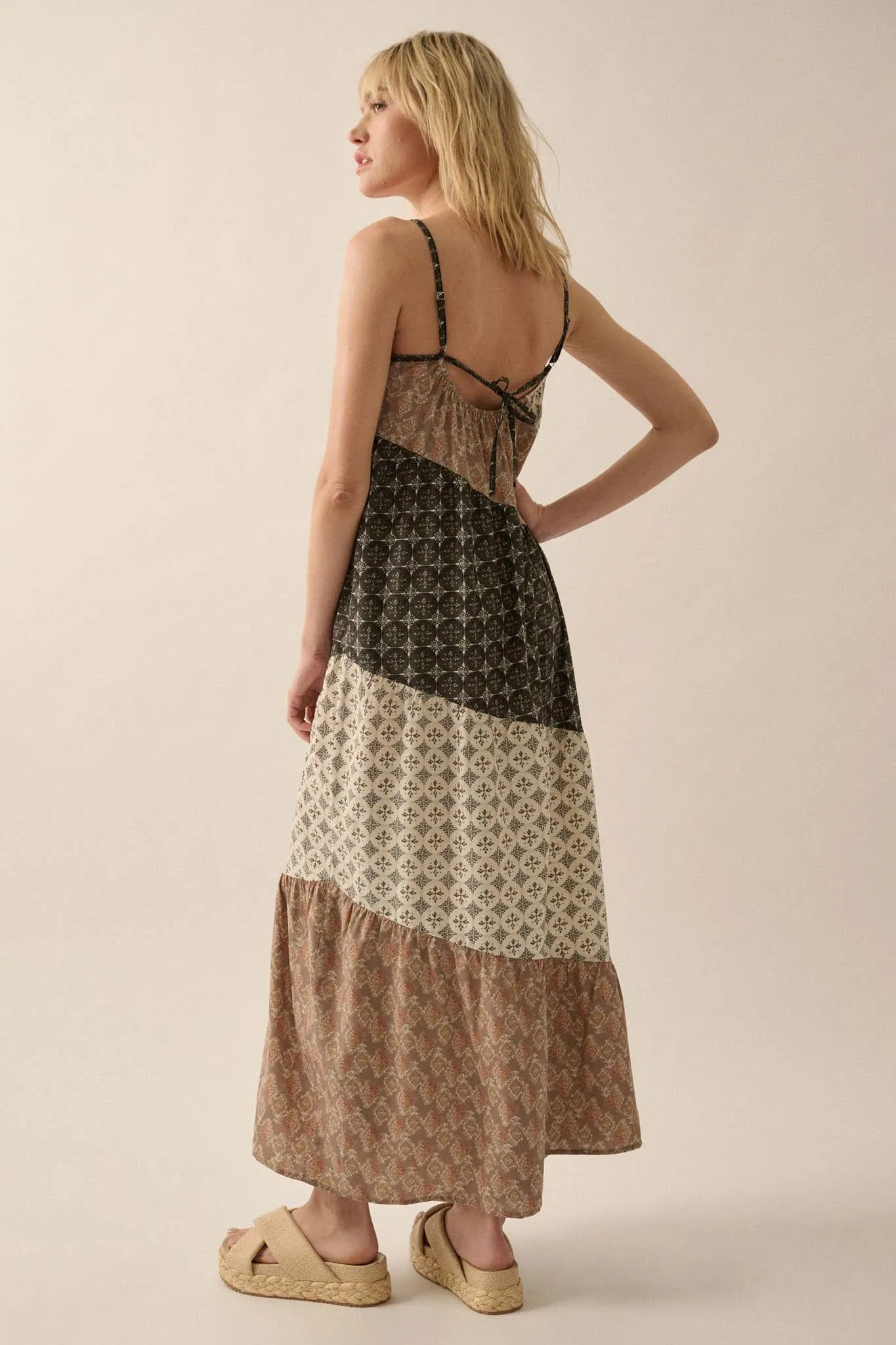 Eclectic Spirit Block-Print Tiered Maxi Dress