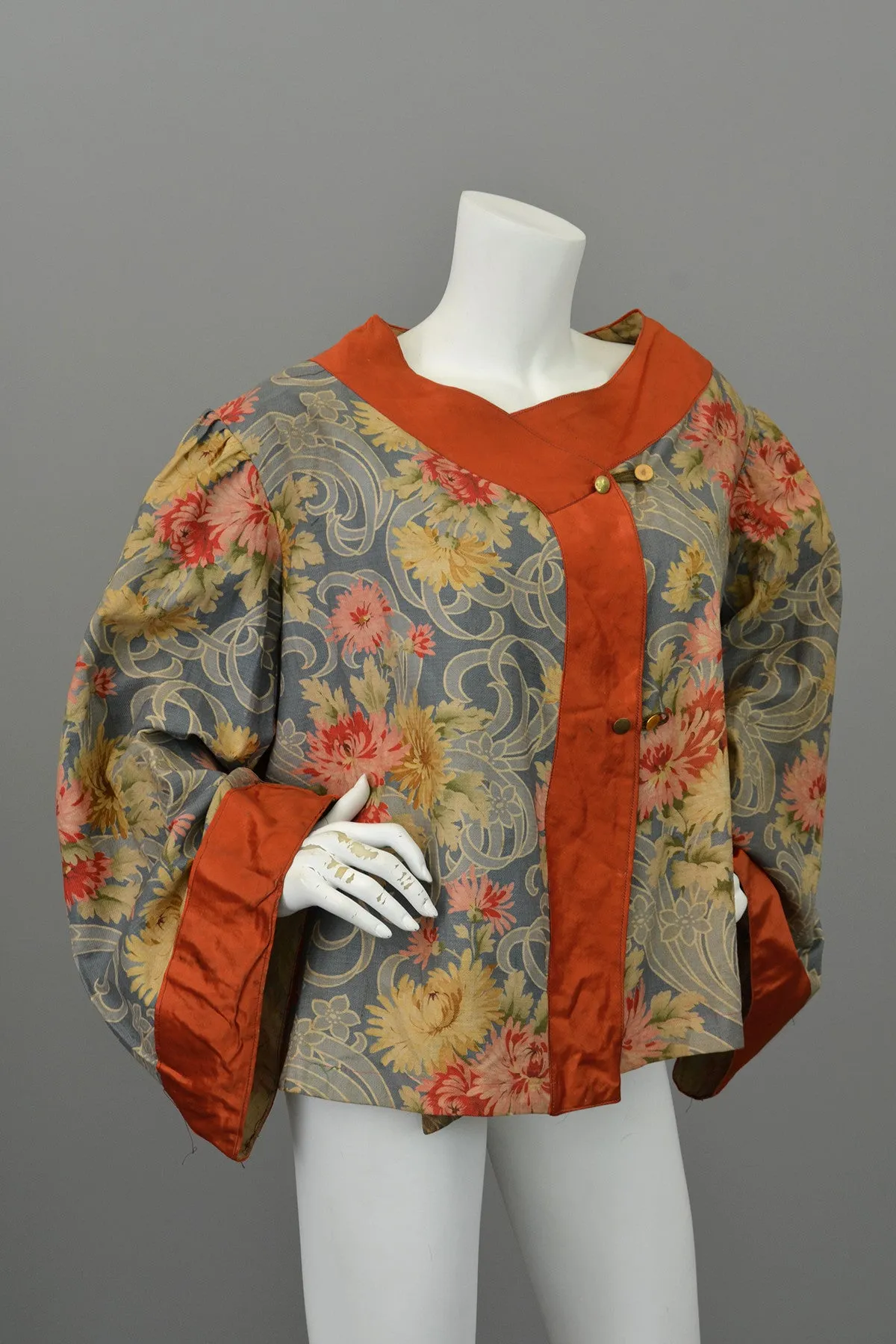 Edwardian Floral Print Angel Sleeve Crop Shrug Capelet Swing Coat