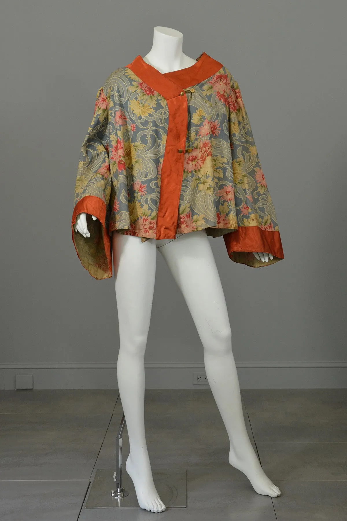 Edwardian Floral Print Angel Sleeve Crop Shrug Capelet Swing Coat