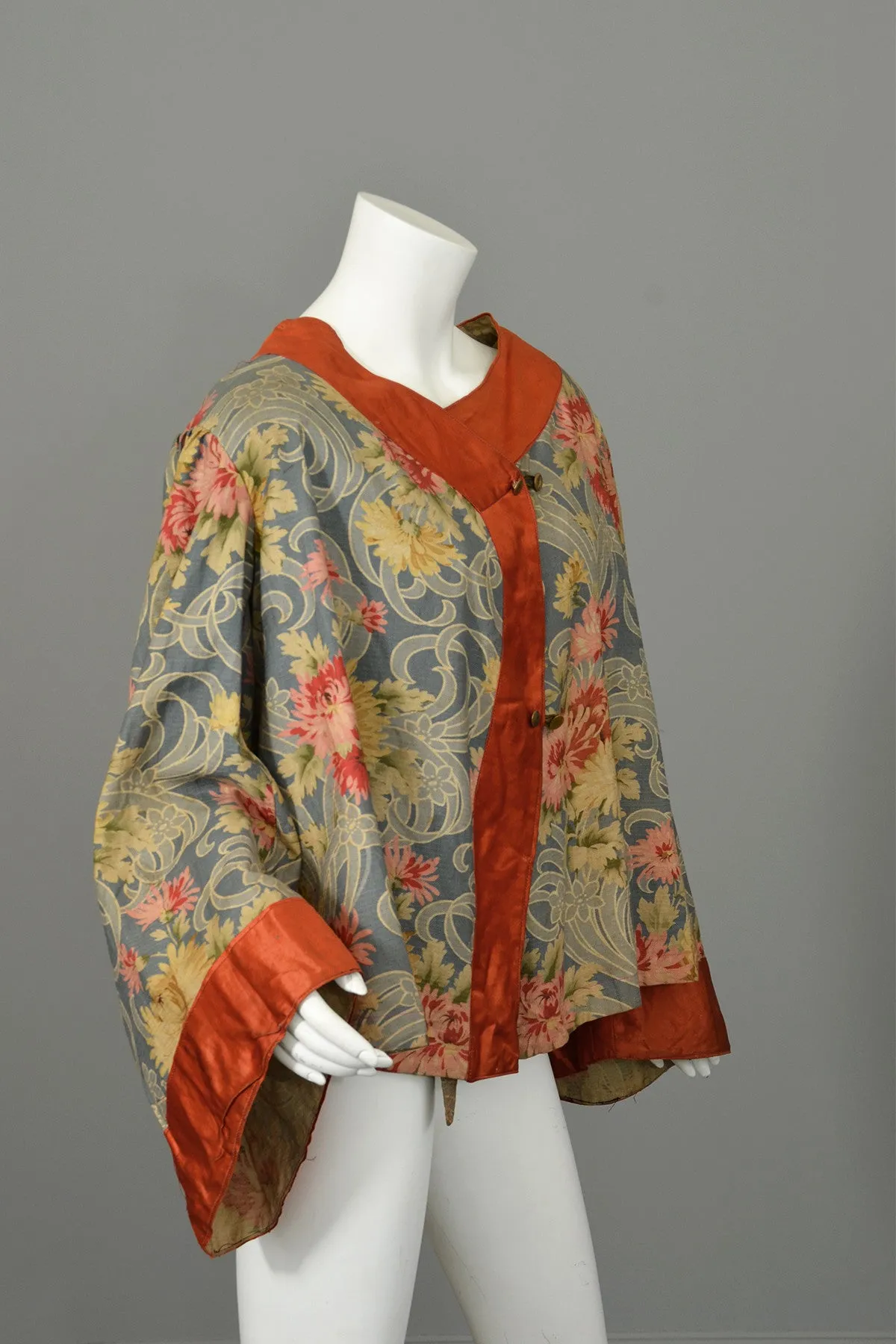 Edwardian Floral Print Angel Sleeve Crop Shrug Capelet Swing Coat