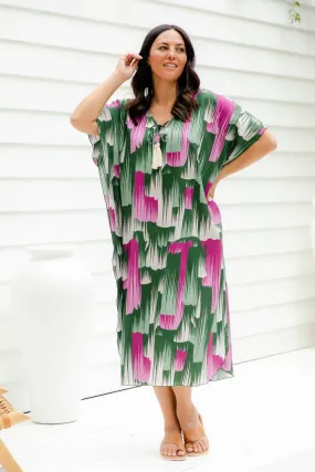 Emerald Brushstrokes Maxi Kaftan Dress