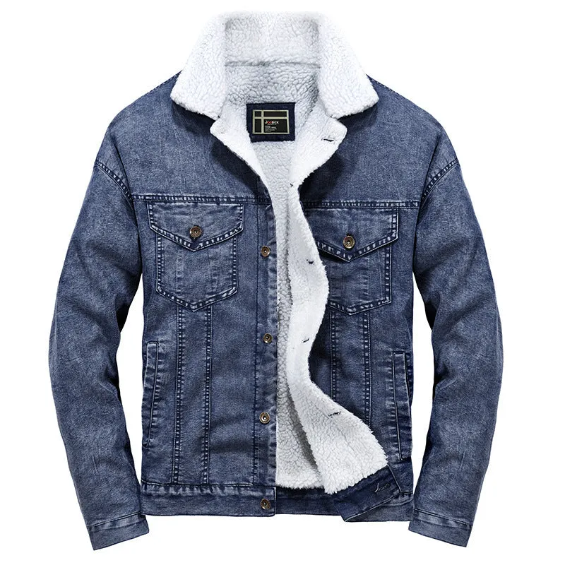 Fall winter Denim Jacket Mens Plus Velvet Coat