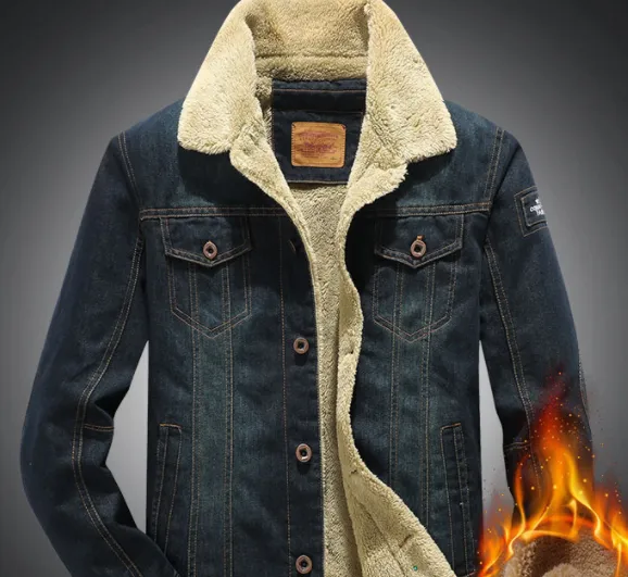 Fall winter Denim Jacket Mens Plus Velvet Coat