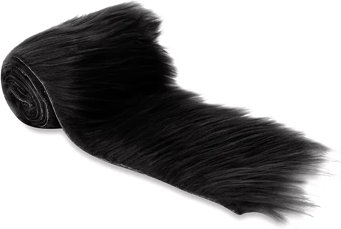 Faux Fur Fabric - Pre Cut Strips | Trim Ribbon | DIY Craft, Hobby, Costume, Decoration - Black