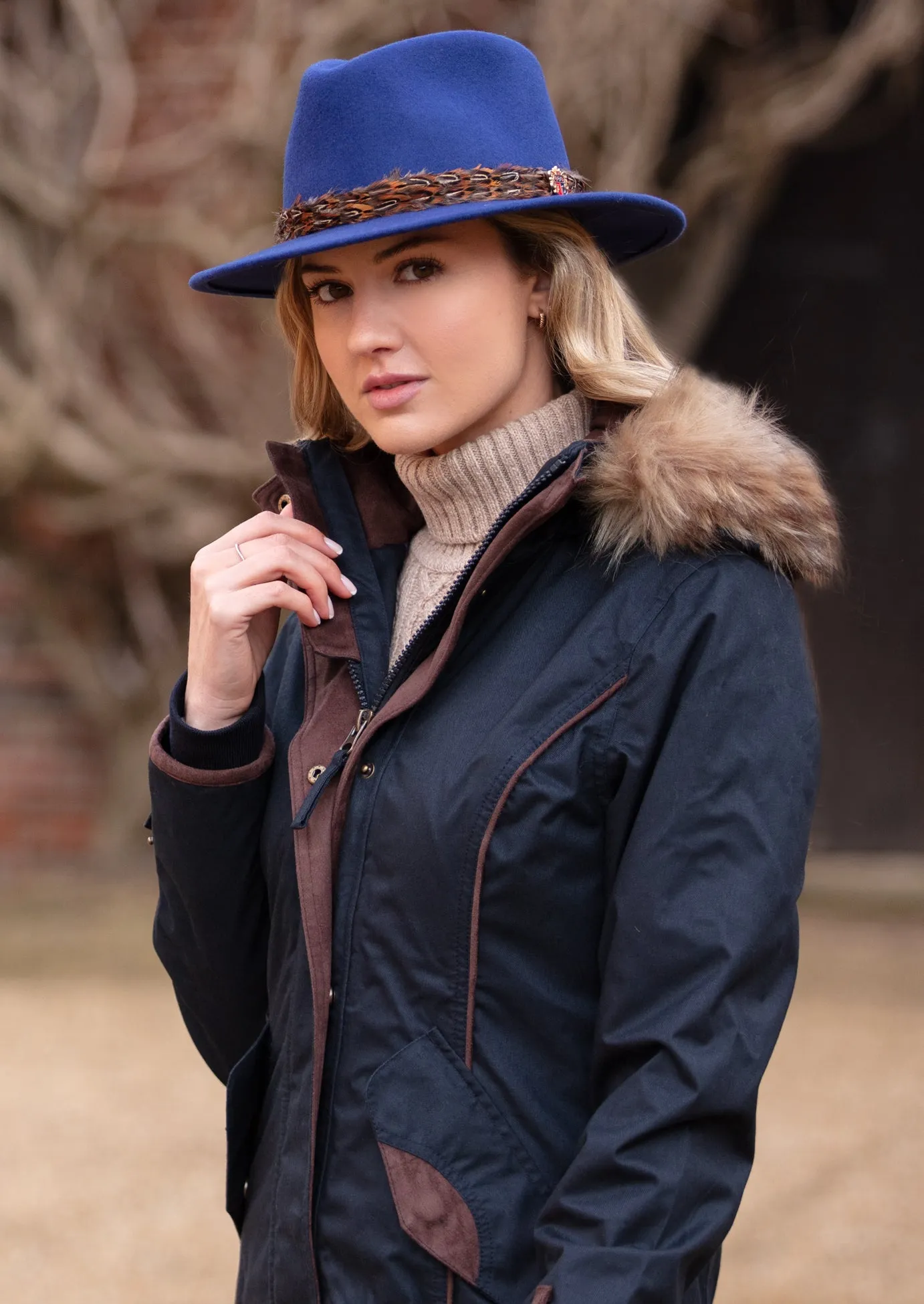 Fernley Ladies Waterproof Long Coat In Navy